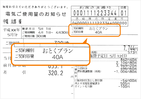 検針票(電気ご使用量のお知らせ)