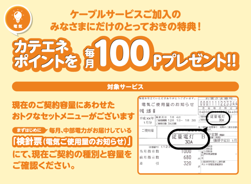 ケーブルサービスご加入のみなさまにだけのとっておきの特典！