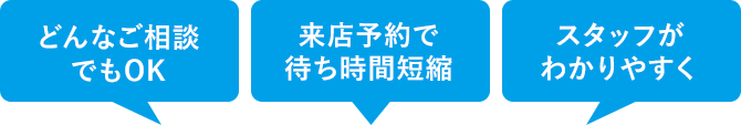 どんなご相談でもOK　来店予約で待ち時間短縮　スタッフがわかりやすく